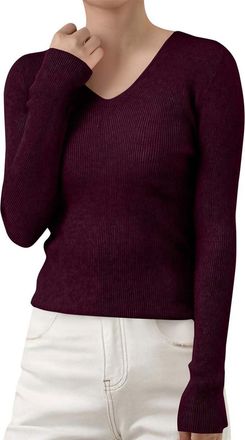 Generic Womens Plain Sweaters Cozy Blouse Tops Womens Autumn and Winter Solid Color V Neck Pullover Sweater with Knit Slim Fit Soft and Comfortable Top Jumper