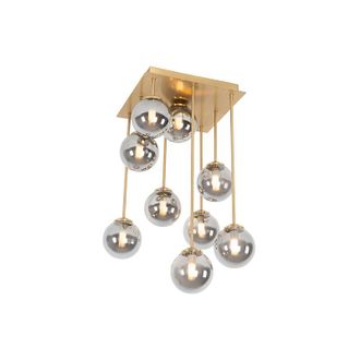 QAZQA Qazqa - Modern Ceiling Light Gold 9-Light with Smoke Glass - Athens
