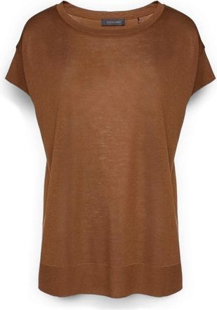 Elena Miro Tops, Dames, Bruin, S, Katoen, T-shirt met ribbelranden