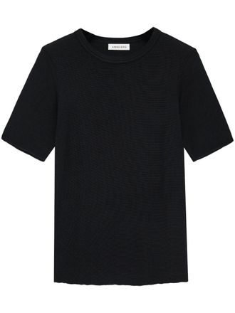 Anine Bing Caitlyn crepe-textured T-shirt - Black