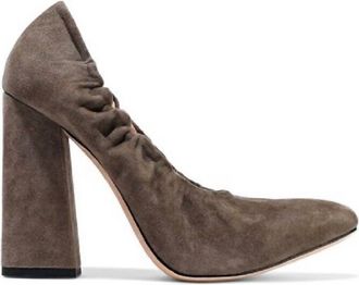 Halston Heritage Womens Natalie Suede Leather Block Heel Pumps In Taupe