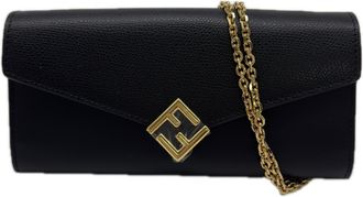 Fendi Black Leather Chain/Shoulder Wallet (Pre-Owned)