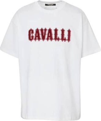 Roberto Cavalli Logo Embroidered Cotton T-Shirt, Size X-Large