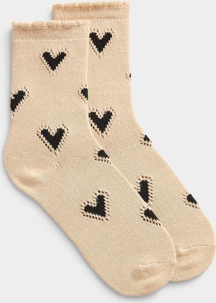 Free People Womens Scalloped-trim red heart socks