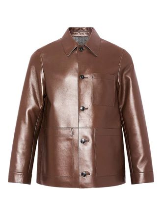 Yves Salomon Flanellen leren shirtjack - Bruin