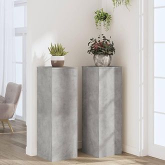 Berkfield Home Plant Stands 2 pcs Concrete Grey 33x33x100 cm Engineered Wood | Size: 33 x 33 x 100 cm
