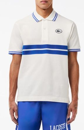 Lacoste Classic Fit Stripe Piqu&eacute; Knit Polo in Farine/Ladigue at Nordstrom, Size 9