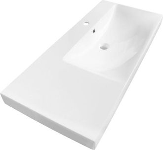 Saniclass Wave Meubelwastafel - 100x46x7.5cm - overloop - 1 wasbak rechts - 1 kraangat - keramiek - wit