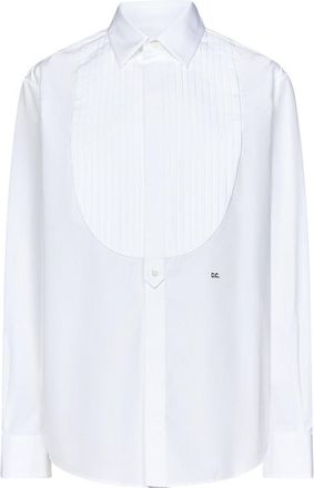 Dsquared2 Cotton Poplin Tuxedo Shirt With Pleated Plastron And D. C. Embroidery