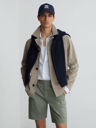 Reiss Sage Green Wicket Cotton Chino Shorts With Stretch, 36