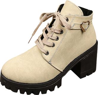 Generic Womens Ankle Boots Lace-Up Chunky Heel Platform Round Toe Combat Boots Non-Slip Retro Booties Casual Shoes with Side Zipper Autumn Winter size 3.5