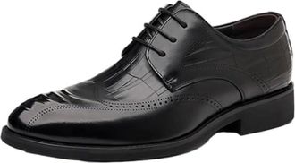 Generic Mens Oxford Dress Shoes Genuine Top Grain Leather Brogue Business Formal Leather Shoes for Office Work and Daily Commuting(6.5) Black