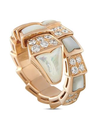 Bulgari Serpenti Viper ring met diamant en parelmoer - Goud