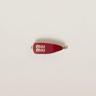Miu Miu Enameled Metal Hair Clip, Woman, Red
