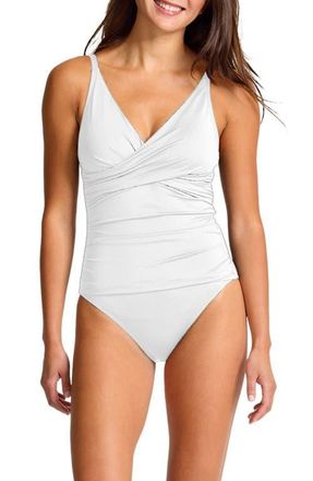 Tommy Bahama Cross Front UPF 50+ One-Piece Swimsuit in White at Nordstrom, Size 10