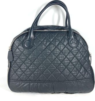 Chanel Black Coated Canvas Boston Bag Shoulder Bag Tote Bag (Pre-Owned)