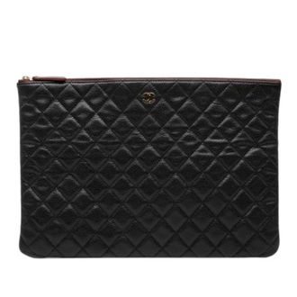 Chanel Pre-owned Clutches, female, Black, Size: ONE SIZE Pre-owned Quilted Caviar Leather Clutch