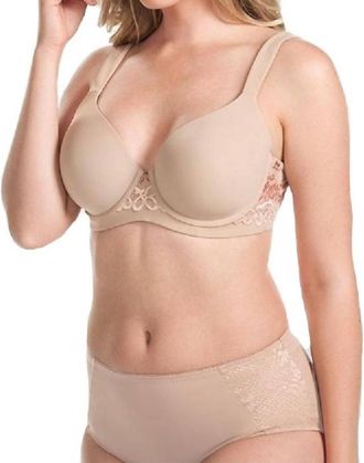 Leading Lady Brigitte Lace Wirefree Padded Comfort Bra In Warm Taupe/cafe Creme Trim