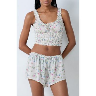 Etam Prati Ruffle Crop Pajama Camisole in Imprime Fond Ecru at Nordstrom Rack, Size X-Large