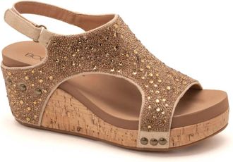 Corkys Footwear Womens The Ashley Wedge Sandal In Gold Rhinestone