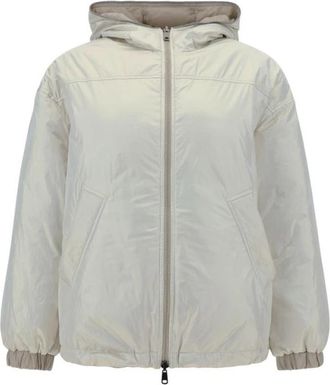 Brunello Cucinelli Omkeerbare gewatteerde jas met juweeltrim - Dames - Winterjassen - Wit - L - Jassen