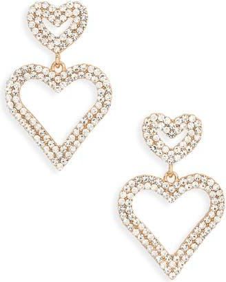 Leith Valentines Day Heart Drop Earrings in Clear- Gold at Nordstrom Rack