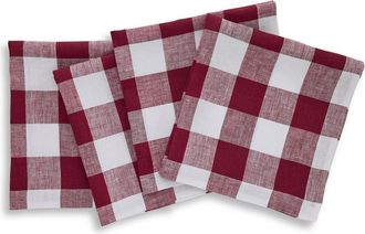 Solino Home Linen Dinner Napkins Set of 4, 20 x 20 Inch for Dining Table, Holiday and Everyday Table Decor - Buffalo Check in Burgundy And White at
