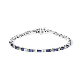House of Brilliance 14K White Gold 1 1/10 Cttw Diamond and Blue Sapphire Alternating Link Tennis Bracelet