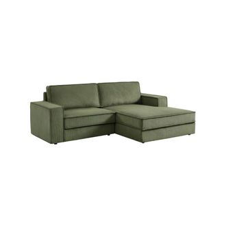 Sweeek Sof&aacute; esquinero derecho de pana, 3 plazas, verde kaki