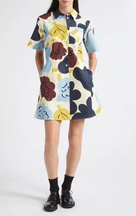 Marimekko Seikkailu Print Shirtdress in Yellow Blue Dk Blue at Nordstrom, Size 46