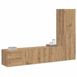 Berkfield Home Wall Mounted TV cabinets 3 pcs Artisan Oak Engineered Wood in Brown