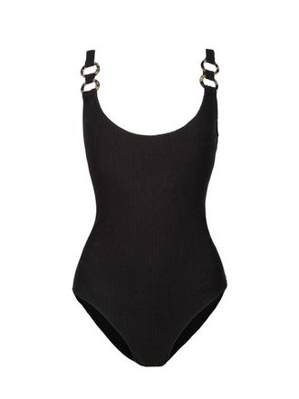 Change of Scenery Chloe Tank Ring Trim One-Piece Swimsuit in Black Texture at Nordstrom, Size X-Small