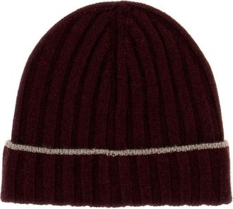 Brunello Cucinelli Burgundy Knitted Beanie Cap