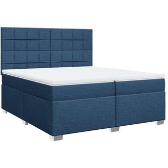 vidaXL Cama Box Spring Con Colch&oacute;n Tela Azul 200x200 Cm Vidaxl