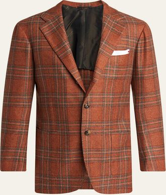 Kiton Mens Plaid Cashmere Single-Breasted Sport Coat