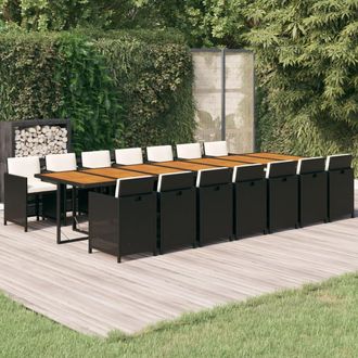 vidaXL Set Comedor De Jard&iacute;n Con Cojines 15 Pzas Rat&aacute;n Sint&eacute;tico Negro Vidaxl