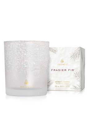 Thymes Frasier Fir Flocked Medium Jar Candle in Silver at Nordstrom