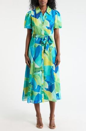 Sandra Darren Bubble Sleeve Shirtdress in Green Blue at Nordstrom Rack, Size 10