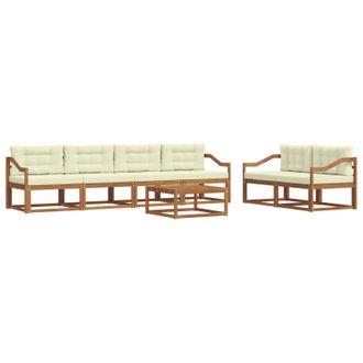 vidaXL Conjunto De Sof&aacute;s De Exterior Con Coj&iacute;n 7 Pcs Natural Y Crema Vidaxl