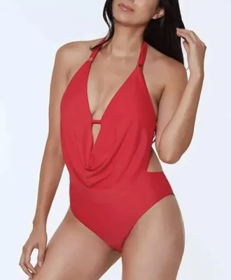 Bar III Plunging Cowl-Neck Halter Tankini Swim Top In Paradise Pink