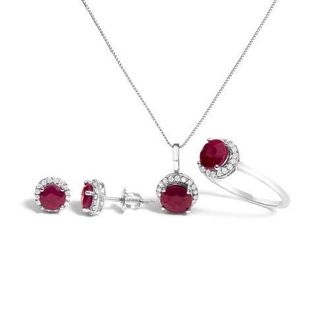 House of Brilliance 10K Gold Gemstone and 3/8 Cttw Diamond Halo Jewelry Set in White | Red Ruby at Nordstrom