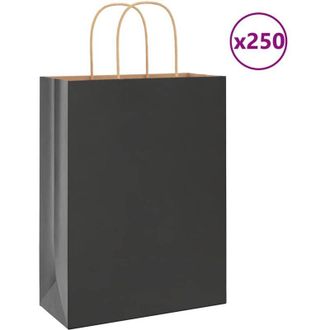 vidaXL Bolsas De Papel Con Asas 250 Uds Negra 26x12x35 Cm Vidaxl
