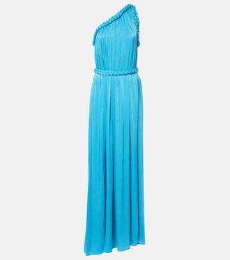 Costarellos Isilda lame georgette one-shoulder gown