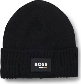 BOSS Kids beanie hat with silicone logo label