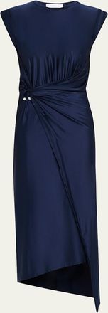 Paco Rabanne Cap-Sleeve Pierced Draped Jersey Midi Dress