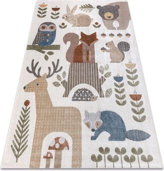 RugsX Rugsx - Alfombra Bono 8425 Animales Del Bosque Crema / Marr&oacute;n Multicolour 200x290 Cm