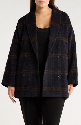 Eileen Fisher Shawl Collar Alpaca & Wool Blend Coat in Midnight at Nordstrom, Size 3X