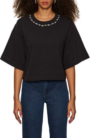 Sanctuary Rhinestone Detail Boxy Organic Cotton T-Shirt in Black at Nordstrom, Size Medium