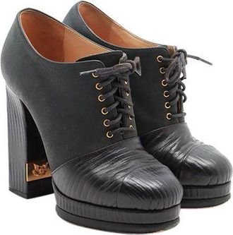 Chanel Black Leather Lace-Up Booties Size 37