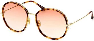 Tom Ford Sunglasses Round Full Rim, Blonde Havana Frame And Bordeaux Gradient Lens Ft094653T